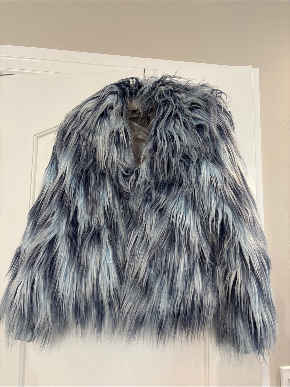 bagatelle Faux Fur Teddy Jacket in Blue and Gray